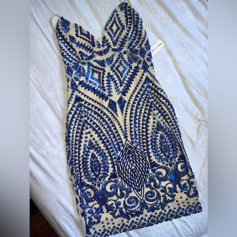 Blue Sequin Bodycon Dress